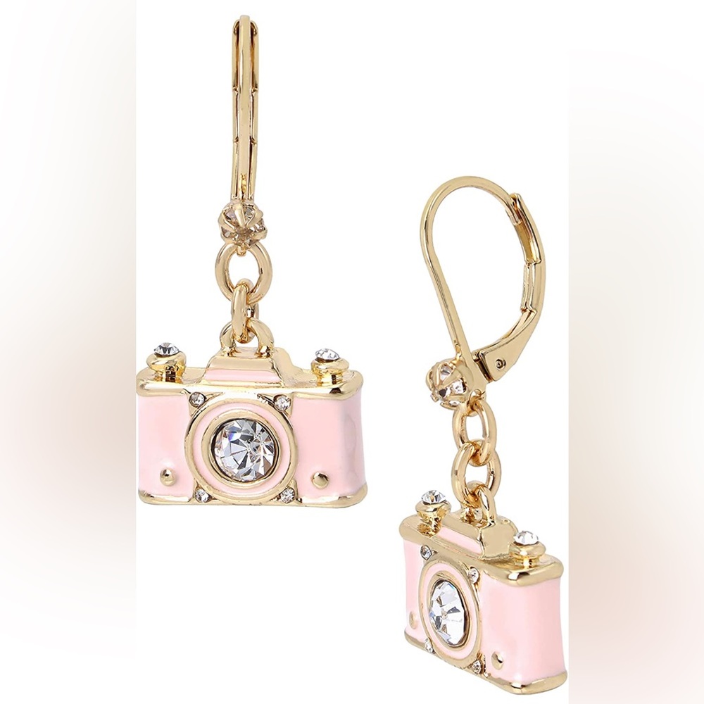 Betsey Johnson Camera Lever Back Earrings